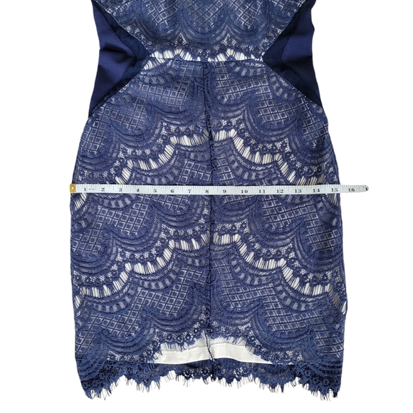 Shareen Collections Blue Lace & Mesh Bodycon Mini Dress Party Wedding Date - Picture 8 of 9